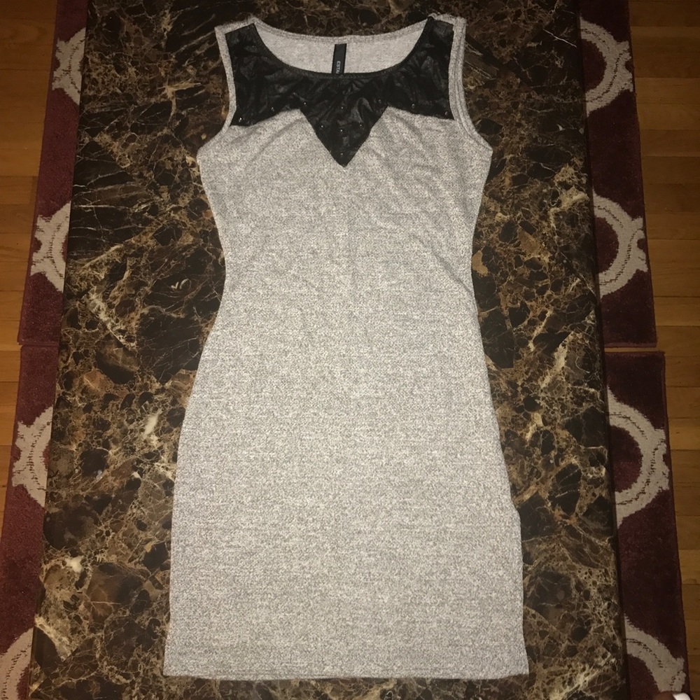 Grey & Black Leather with Studs Dress